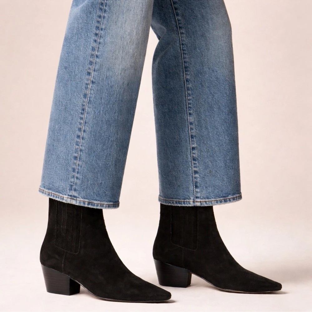 J.Crew Piper Size 10 Tan Ankle Booties Black Suede Block Heel Western Boots